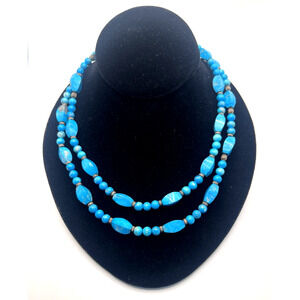 Vtg Polished Turquoise Necklace Sterling Silver Beads & Clasp Artist OOAK 37.5"